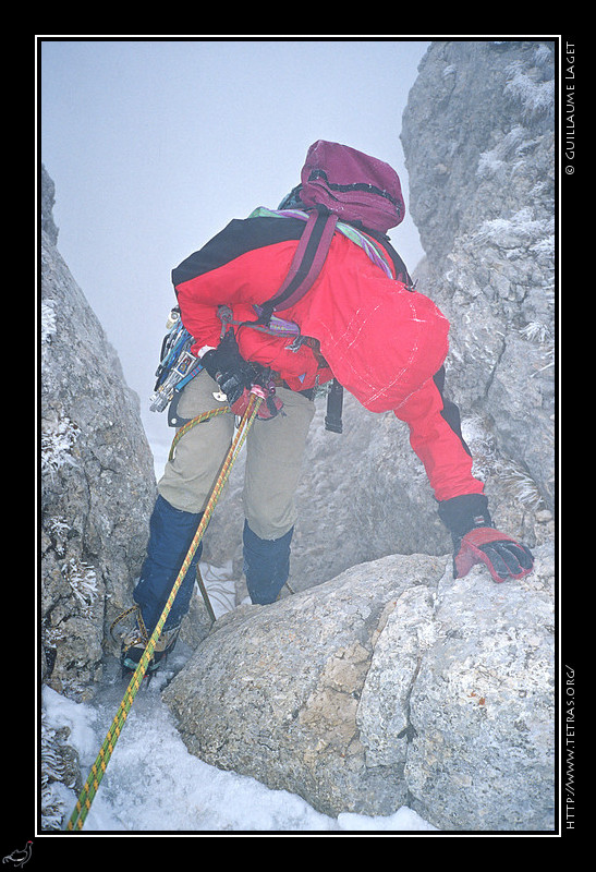 Mont Aiguille : Rappel dans la descente hivernale du Mont Aiguille