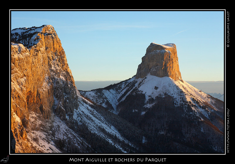 Mont Aiguille : Falaises du Parquet et Mont Aiguille depuis le pas de l'Aiguille 
